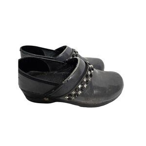 Sanita Gunmetal Gray Studded Punk Leather Slip on Clogs Nurse Shoes